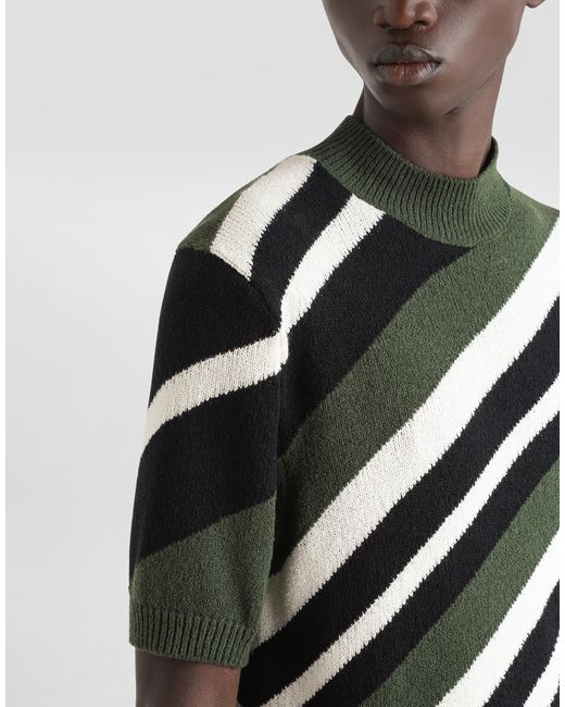 メンズ Dolce & Gabbana Short-Sleeved Cotton Mock-Turtleneck With Striped Inlay Black