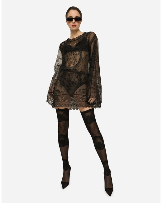 Dolce & Gabbana Black Crinoline A-Line Dress With Inlay Embellishment