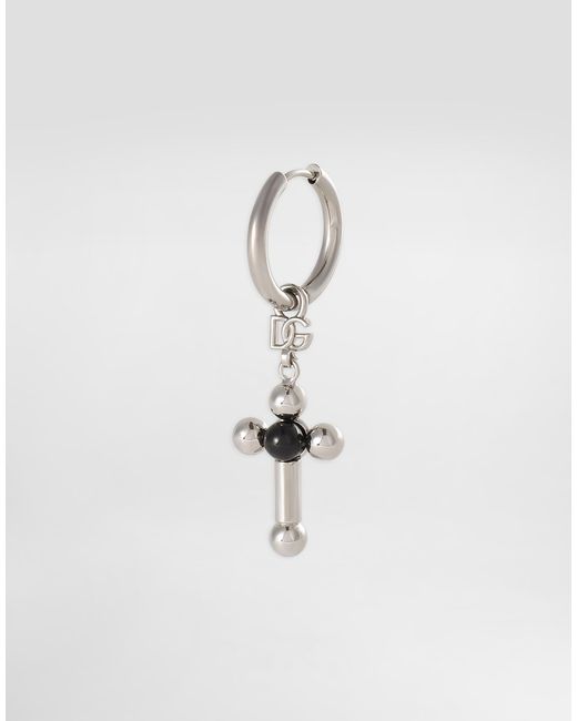 Dolce & Gabbana White Creole Single Earring With Pin And Cross for men