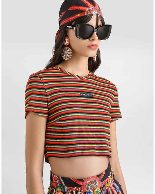 Dolce & Gabbana White Striped Jersey T-Shirt