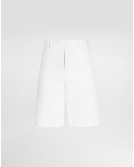 Dolce & Gabbana White Stretch Cotton Shorts With Branded Tag for men