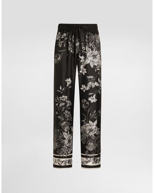 Dolce & Gabbana Black Flower Bouquet-Print Vanity Jacquard Twill Trousers for men