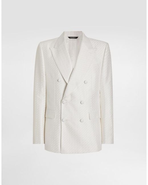 Dolce & Gabbana White Double-Breasted Sicilia Light Jacquard Jacket With Micro Pattern for men