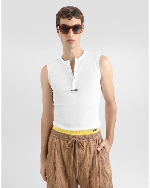 Dolce & Gabbana White Cotton Serafino T-Shirt for men