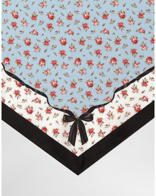 Dolce & Gabbana Natural Small Rose-Print Silk Twill Triangle Scarf