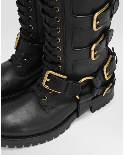 Dolce & Gabbana Black Smooth Leather Biker Boots
