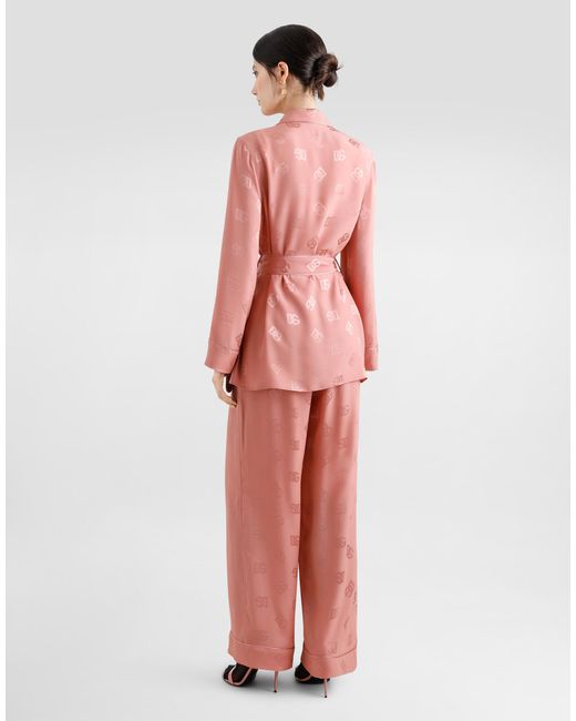 Dolce & Gabbana Pink Silk Satin Jacquard Pajama Pants With All-Over Dg Logo