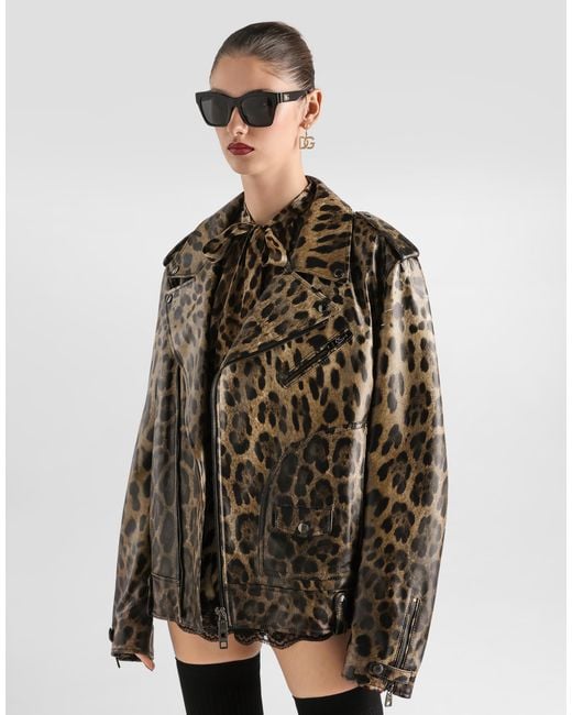 Dolce & Gabbana Brown Leo- Leather Jacket