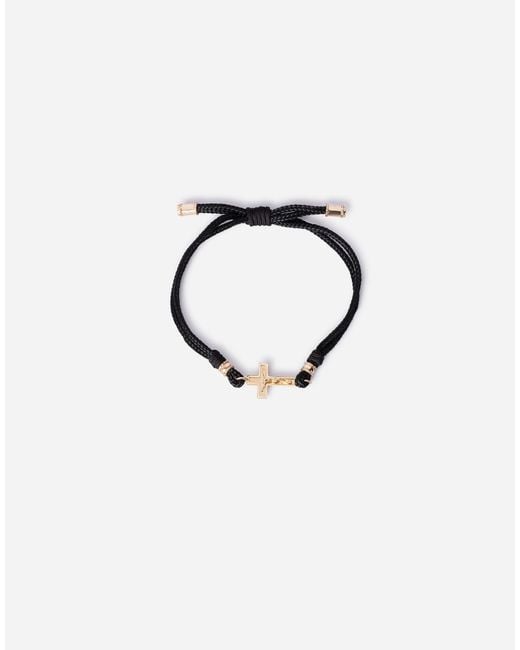 Dolce & Gabbana Blue Sicily Bracelet Fabric With 18-Carat Cross for men