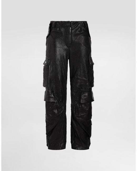 Dolce & Gabbana Black Cargo-Pocket Leather Trousers