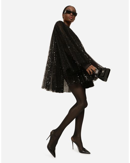 Dolce & Gabbana ショートプリーツドレス スパンコールワイドスリーブ Black