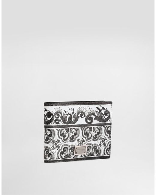 Dolce & Gabbana White Majolica-Print Calfskin Wallet for men