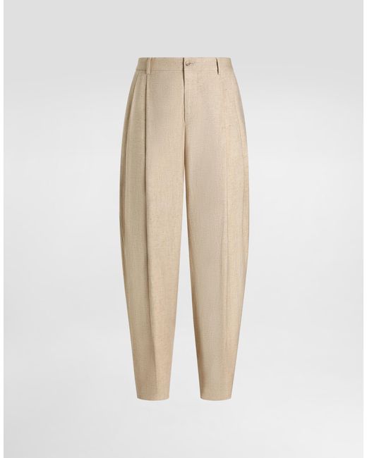 Dolce & Gabbana Natural Hemp And Silk Trousers With Tweed Effect for men