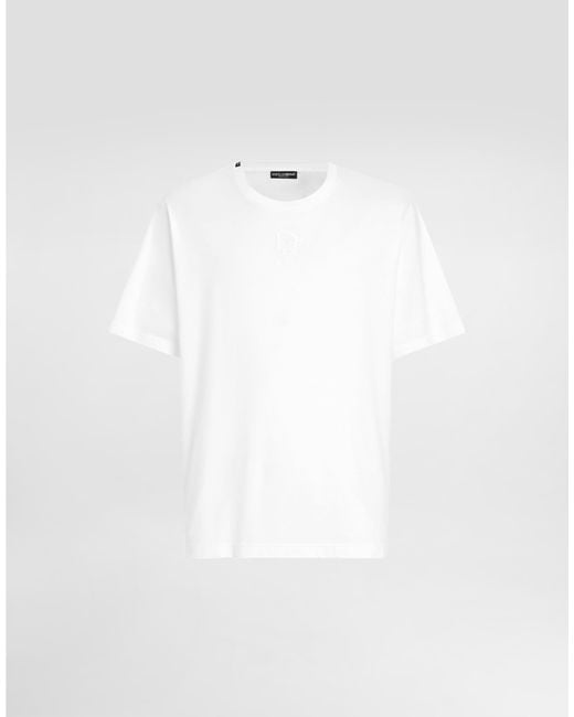 Dolce & Gabbana White Cotton T-Shirt With Logo Embroidery for men