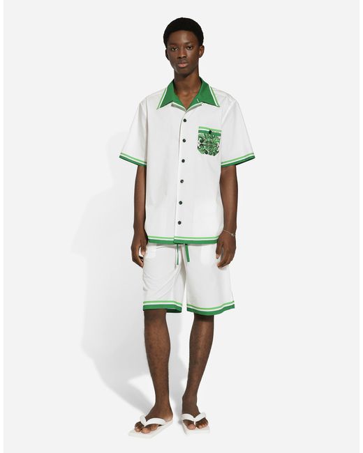 メンズ Dolce & Gabbana Poplin Jogging Shorts With Majolica Print Green