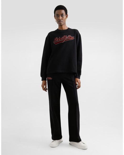 Sudadera De Cuello Redondo De Algodón Con Parche Dolce & Gabbana de color Black