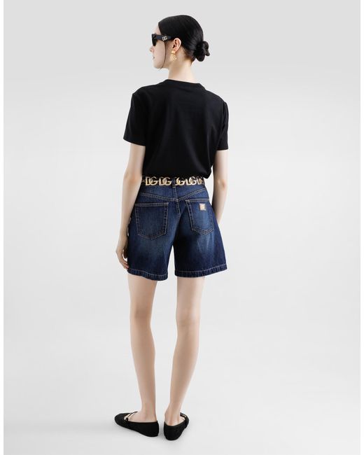 Dolce & Gabbana Black Jersey T-Shirt With Dg Logo Embroidery