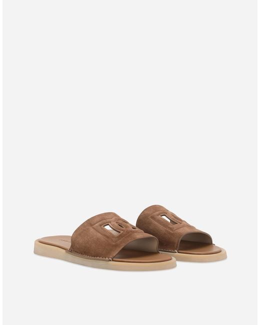 Dolce & Gabbana Brown Suede Sliders for men