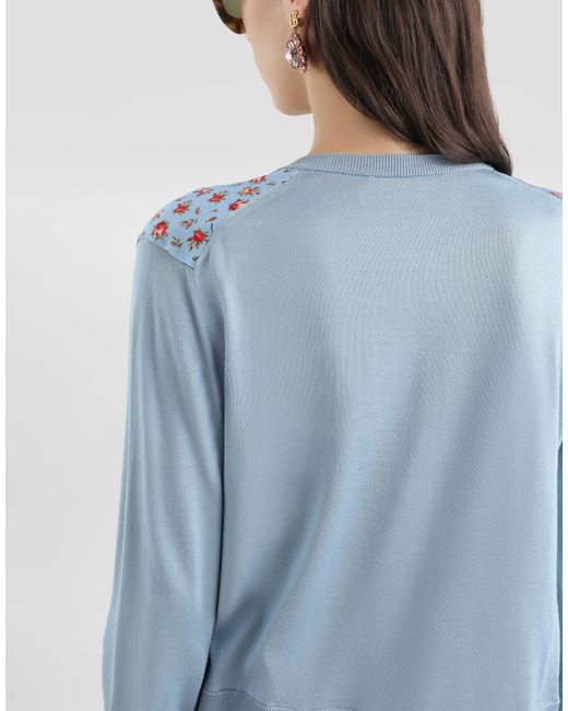 Dolce & Gabbana Blue Small Rose-Print Satin Cardigan