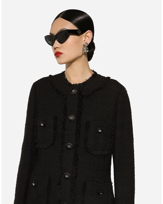 Dolce & Gabbana Black Single-Breasted Tweed Jacket