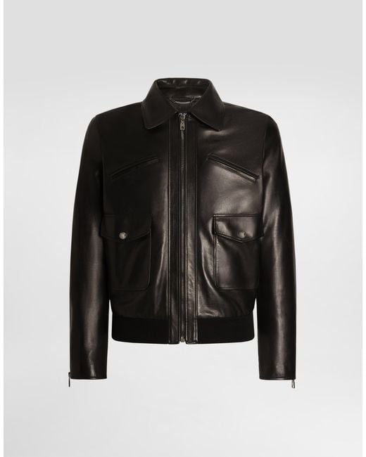 Dolce & Gabbana Black Nappa Leather Bomber Jacket for men