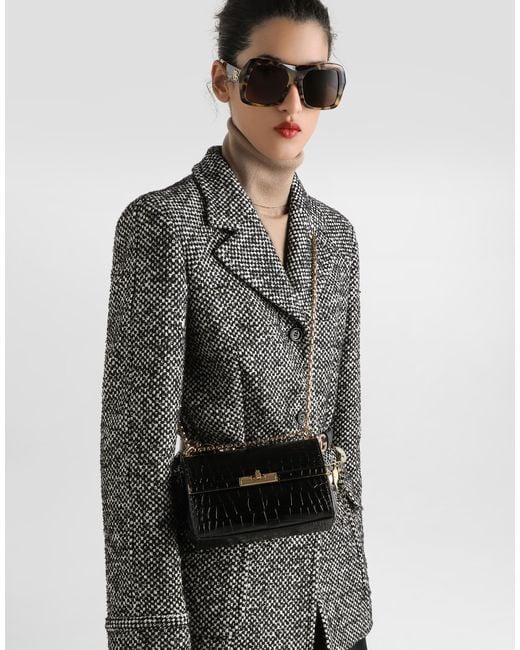 Dolce & Gabbana White Mini City Bag Marlene Aus Glänzendem Alligatorleder