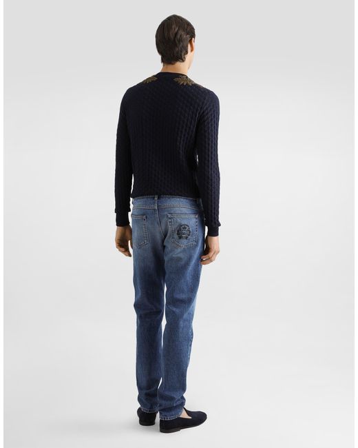 Dolce & Gabbana Blue Micro-Dot Stitch Silk Pullover for men