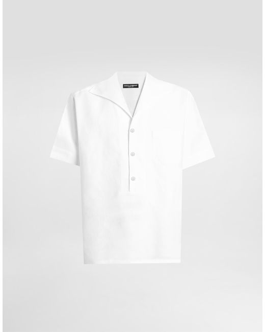 Dolce & Gabbana White Three-Button Short-Sleeved Linen Shirt for men