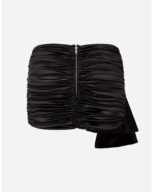 Dolce & Gabbana Black Short Draped Satin Skirt With Side Bow