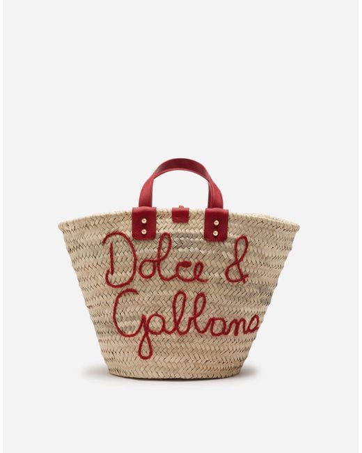 Dolce & Gabbana Red Kendra Coffa Bag In Straw With Thread Embroidery