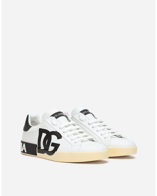 メンズ Dolce & Gabbana ポルトフィーノ スニーカー ナッパカーフスキン プリントDgロゴ White