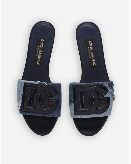 Dolce & Gabbana スライドサンダル デニムパッチワーク Dgロゴ White