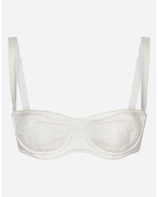 Dolce & Gabbana White Semi-Padded Satin Balconette Bra With Lace