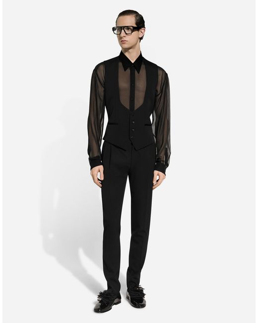 Dolce & Gabbana Black Tailored Wool Gabardine Tuxedo Pants for men