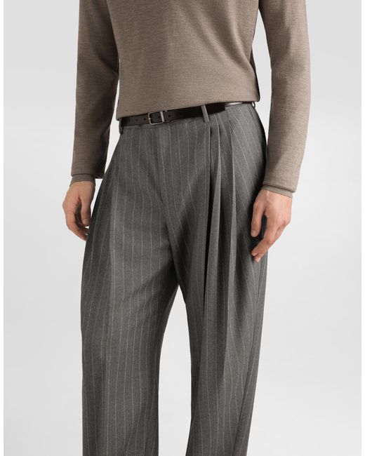 Dolce & Gabbana Gray Pinstripe Virgin Wool Trousers for men