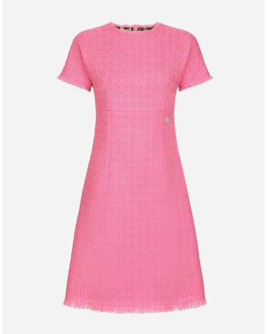 Dolce & Gabbana Raschel Tweed Calf-length Dress With Dg Logo in Pink ...