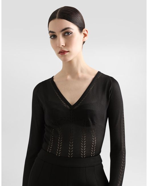 Dolce & Gabbana Black Pullover V-Ausschnitt Aus Seide