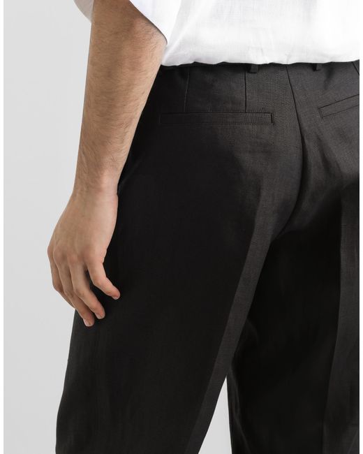 Dolce & Gabbana Black Linen Fabric Pants for men