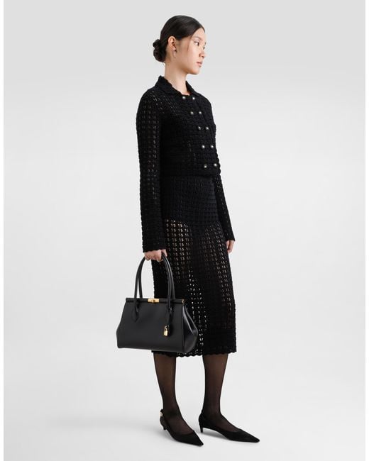 Dolce & Gabbana Black Calfskin Handbag With Snap Closure