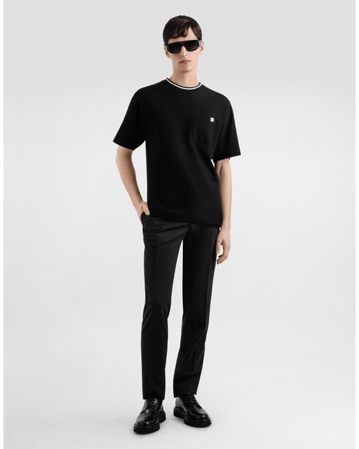 Camiseta En Piqué De Algodón Dolce & Gabbana de hombre de color Black
