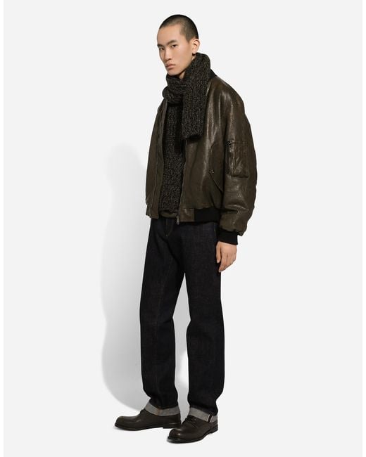 Dolce & Gabbana Green Sheepskin Leather Bomber Jacket for men