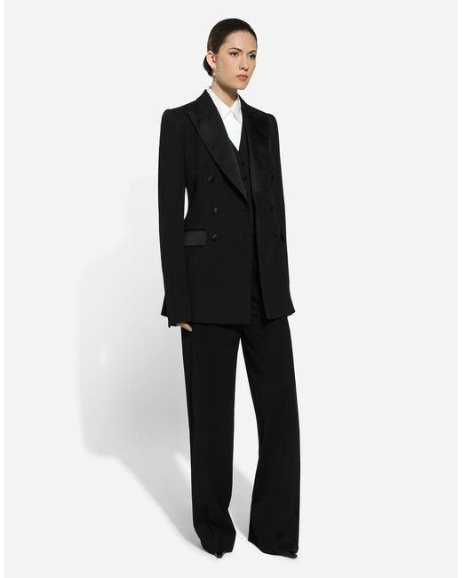 Dolce & Gabbana Black Flared Wool Gabardine Pants