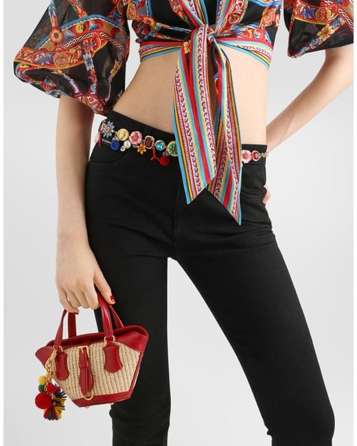 Dolce & Gabbana Red Raffia Coffa Capri Bag