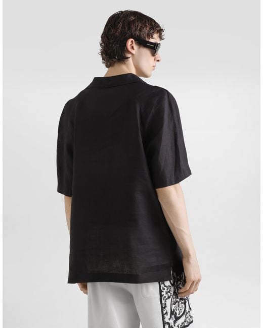 メンズ Dolce & Gabbana リネン ショートスリーブ Tシャツ Black
