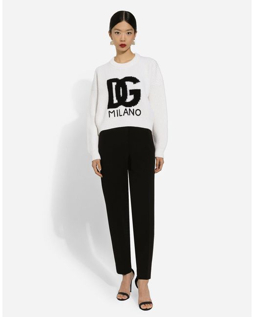 Dolce & Gabbana White Ribbed Wool Sweater With Dg Logo