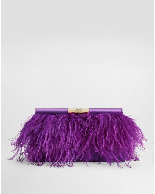 Dolce & Gabbana Purple Marlene Satin And Feather Shoulder Bag