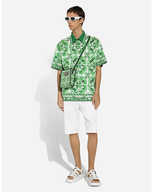 Bermuda En Coton Stretch À Écusson Dg Dolce & Gabbana pour homme en coloris White