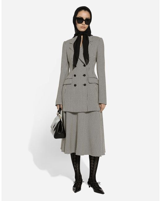 Dolce & Gabbana Gray Longuette-Tellerrock Aus Wolle Mit Hahnentrittmuster