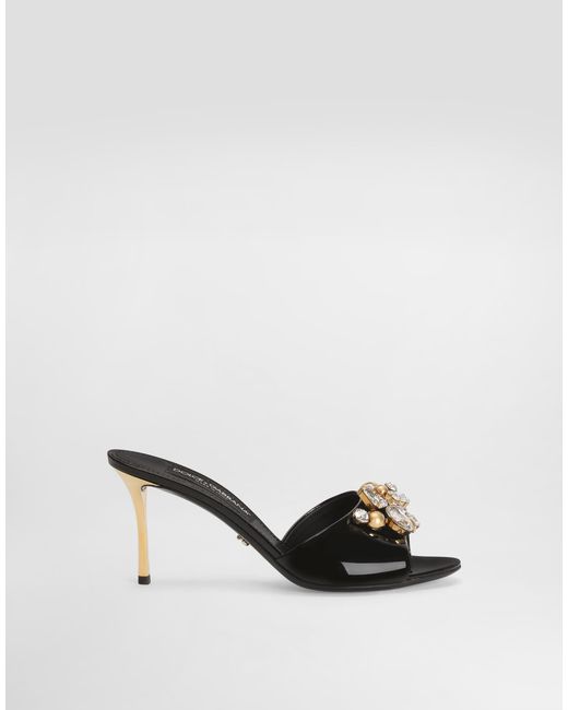 Dolce & Gabbana Natural Keira Patent Leather Embellished Mules