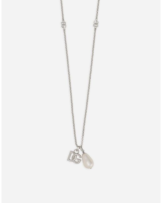 Dolce & Gabbana White Teardrop Necklace With Dg Logo for men